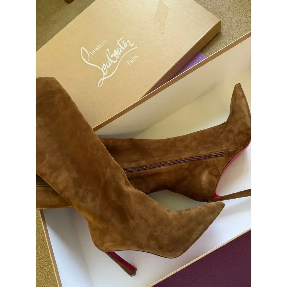 New Christian Louboutin Condora Botta 85 Brown Suede Boots Size 40 US 10 Women